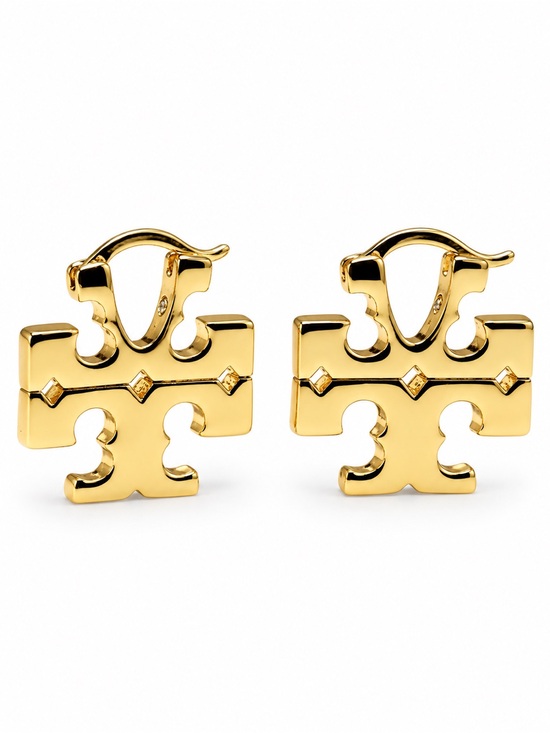 Tory Burch Jewelry - Tory Burch Gold Tone Double T Logo Huggie Hoop Earrings